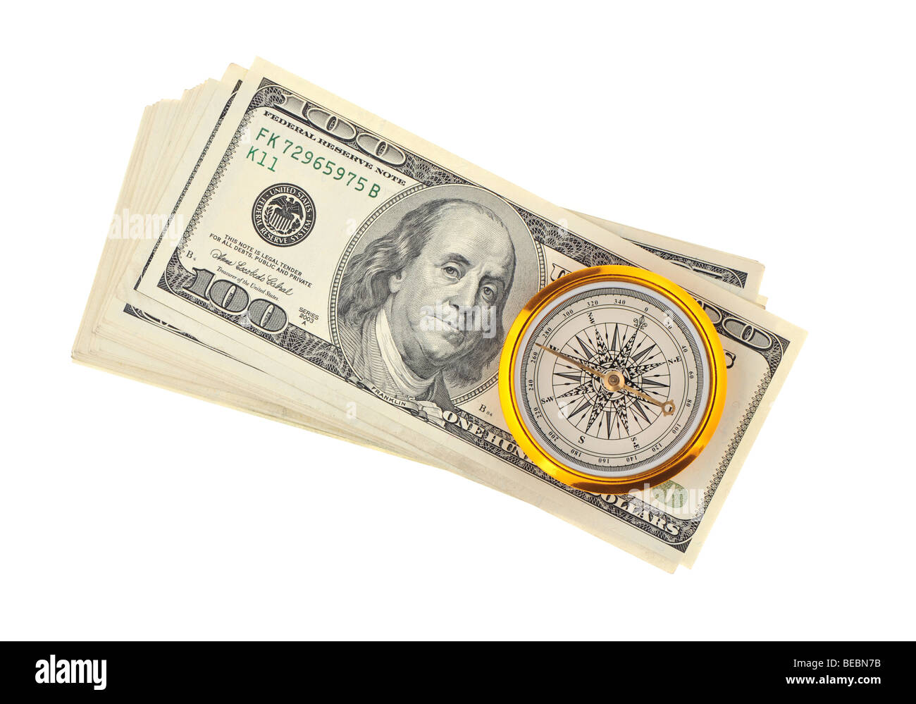 Di dollari e bussola. Concetto circa una direzione in business Foto Stock