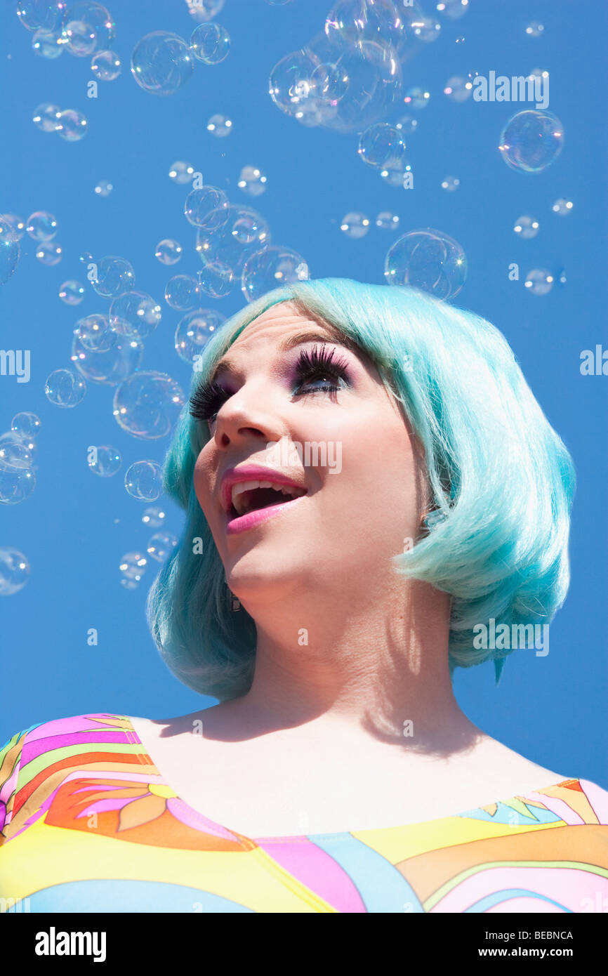 Close-up di un uomo gay che indossa una parrucca, Washington DC, Stati Uniti d'America Foto Stock