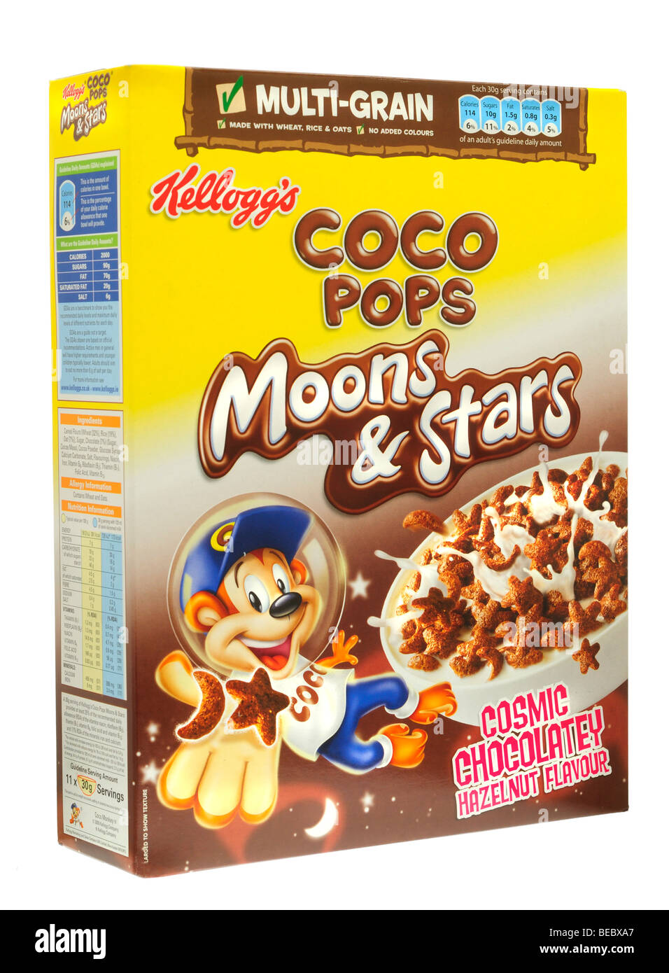 Scatola di cereali per colazione Kellogg's Coco Pops Moons & Stars Foto Stock