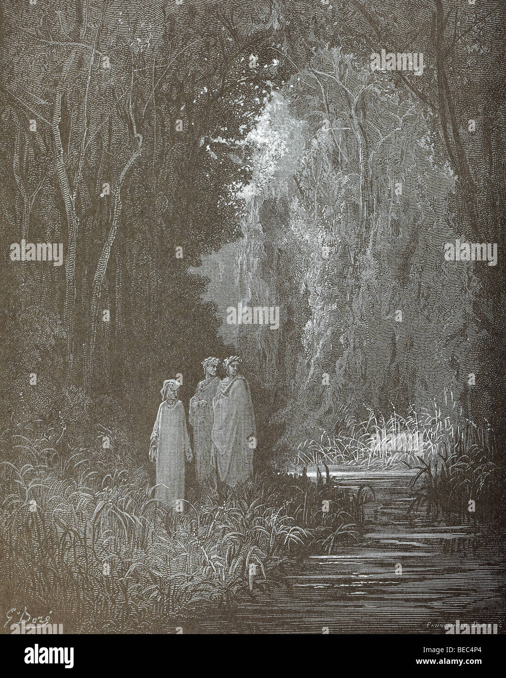 Gustave Dore illustrazione del "Paradiso Terrestre" da Dante nella Divina Commedia Foto Stock