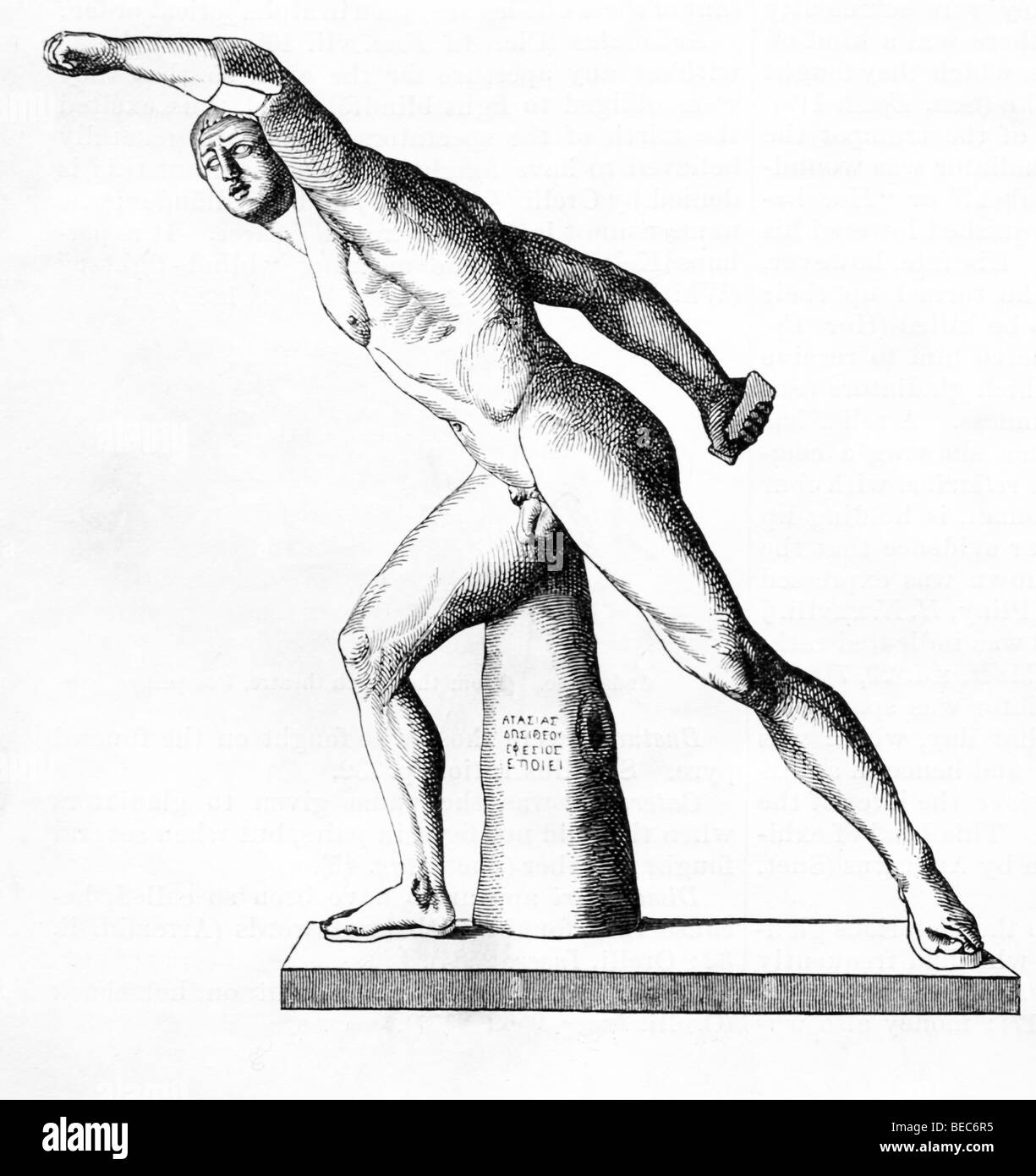 L'iscrizione scolpita in "l'albero tronco sostenendo la scultura si traduce "Agasias, figlio di Dositheos, hanno fatto di me". Foto Stock
