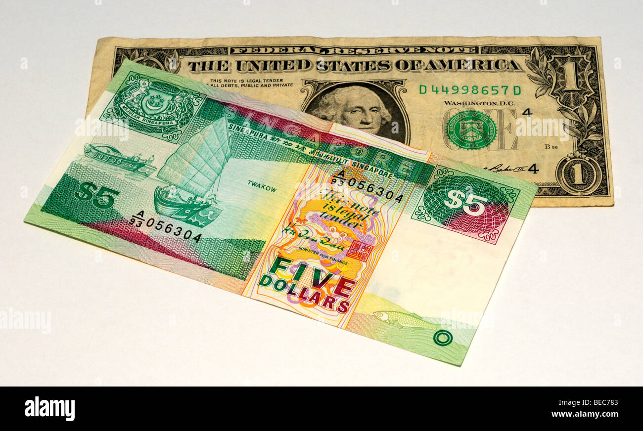Dollaro USA e il dollaro di Singapore banconote. Foto Stock