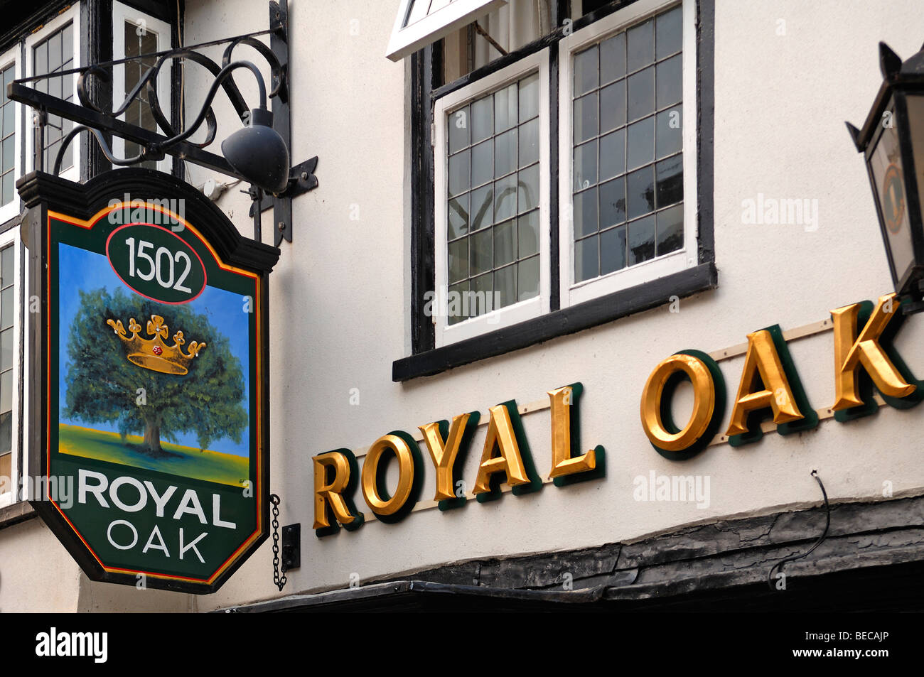 Pub segno, Royal Oak, Crown Street, St Ives, Cambridgeshire, England, Regno Unito, Europa Foto Stock
