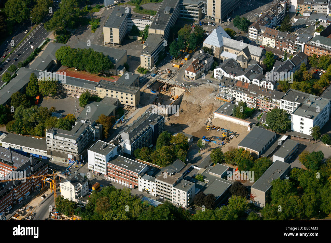 Foto aerea, ex Archivio Storico Comunale, alla metropolitana sito in costruzione, Altstadt Sued district, Colonia, nella Renania settentrionale-Vestfalia Foto Stock