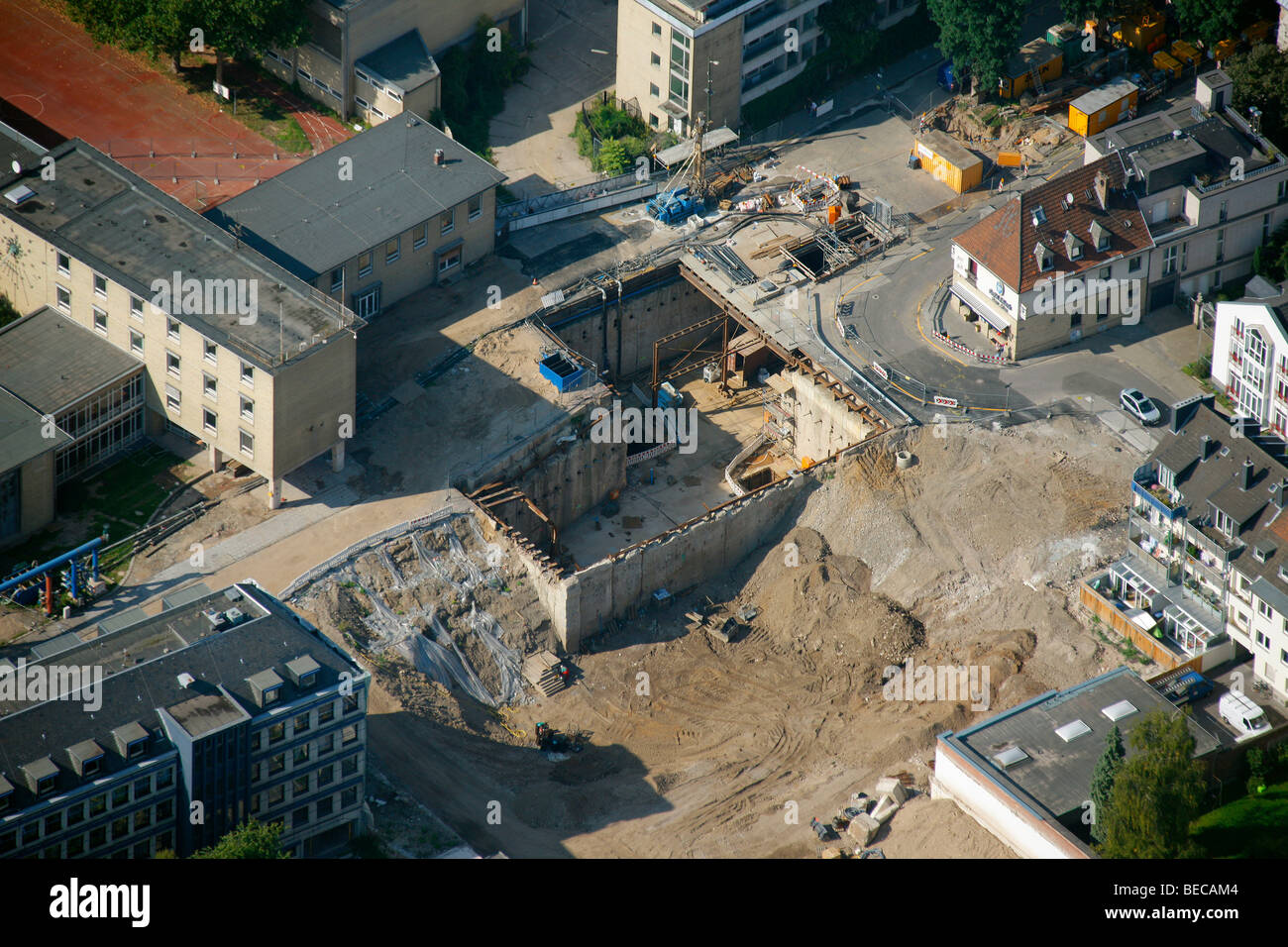 Foto aerea, ex Archivio Storico Comunale, alla metropolitana sito in costruzione, Altstadt Sued district, Colonia, nella Renania settentrionale-Vestfalia Foto Stock