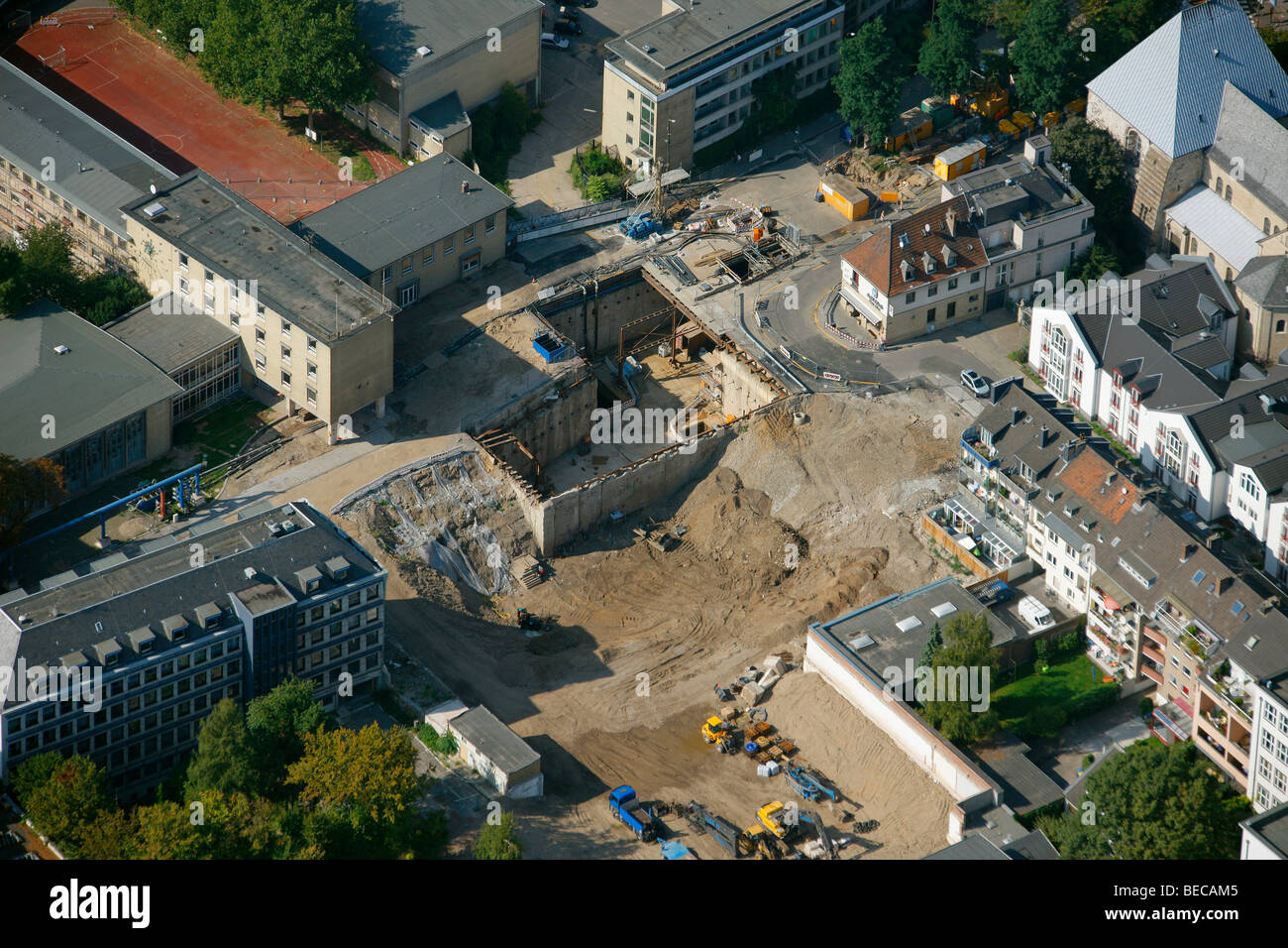 Foto aerea, ex Archivio Storico Comunale, alla metropolitana sito in costruzione, Altstadt Sued district, Colonia, nella Renania settentrionale-Vestfalia Foto Stock