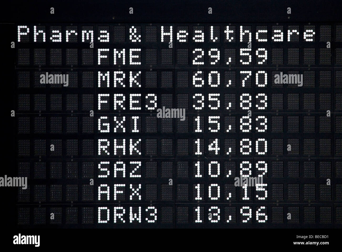 Scheda di quotazione del DAX, trading floor della Borsa di Francoforte da Deutsche Boerse AG a Francoforte Hesse, Ge Foto Stock