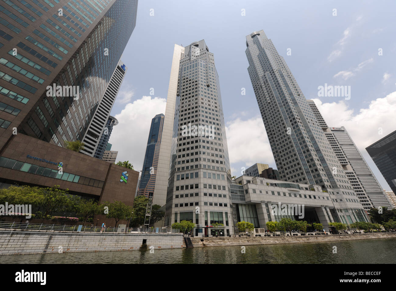 CBD e il quartiere finanziario compresi Standard Chartered Bank, Singapore Foto Stock