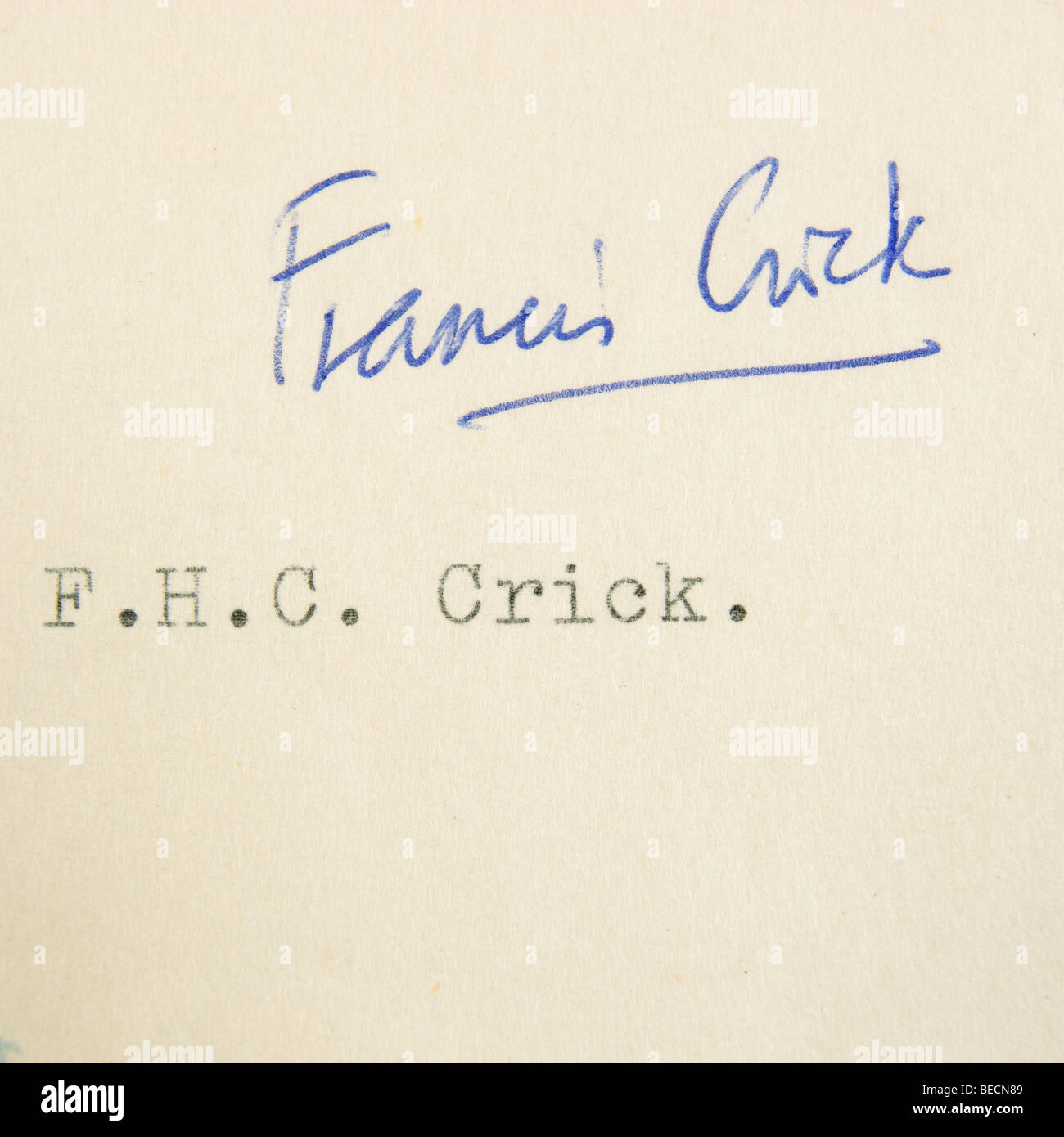 Francis Crick firma da una lettera personale firmato sinceramente F. H. C. Crick Foto Stock