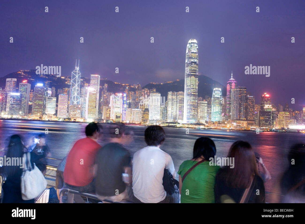 Tsim Sha Tsui promenade di sera, skyline, Kowloon, Hong Kong, Cina, Asia Foto Stock