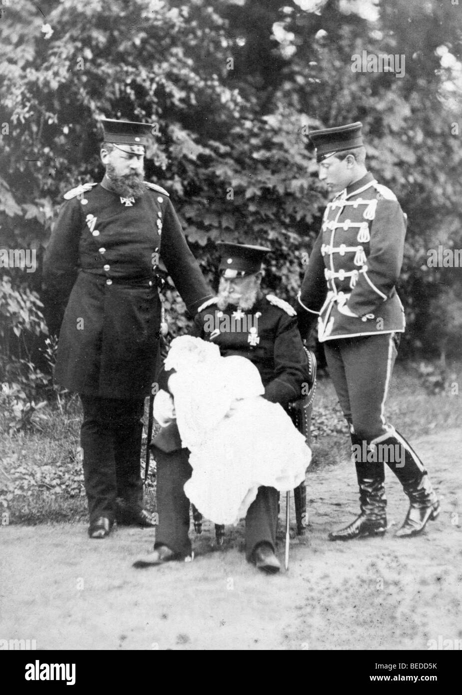 Fotografia storica, fotografia originale dei Tre Imperatori Wilhelm I., Friedrich III. e Guglielmo II con il figlio, intorno al 1900 Foto Stock