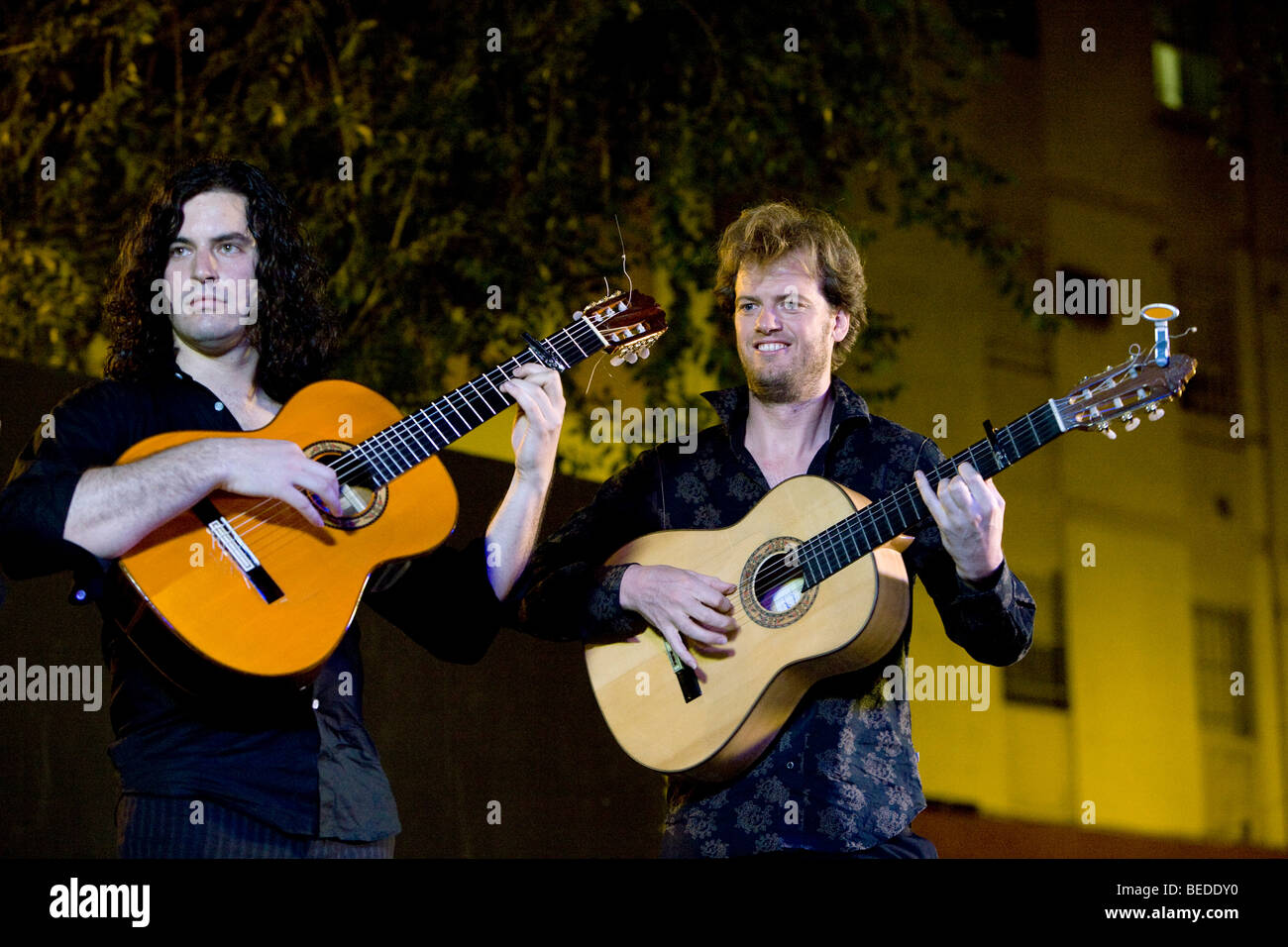 Concerto di flamenco, open air concerto su Plaza el Pumarejo Square, Siviglia, Andalusia, Spagna Foto Stock