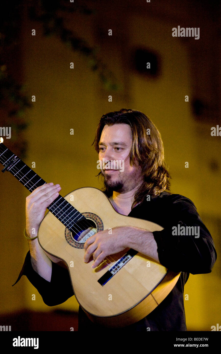 Concerto di flamenco, open air concerto su Plaza el Pumarejo Square, Siviglia, Andalusia, Spagna Foto Stock