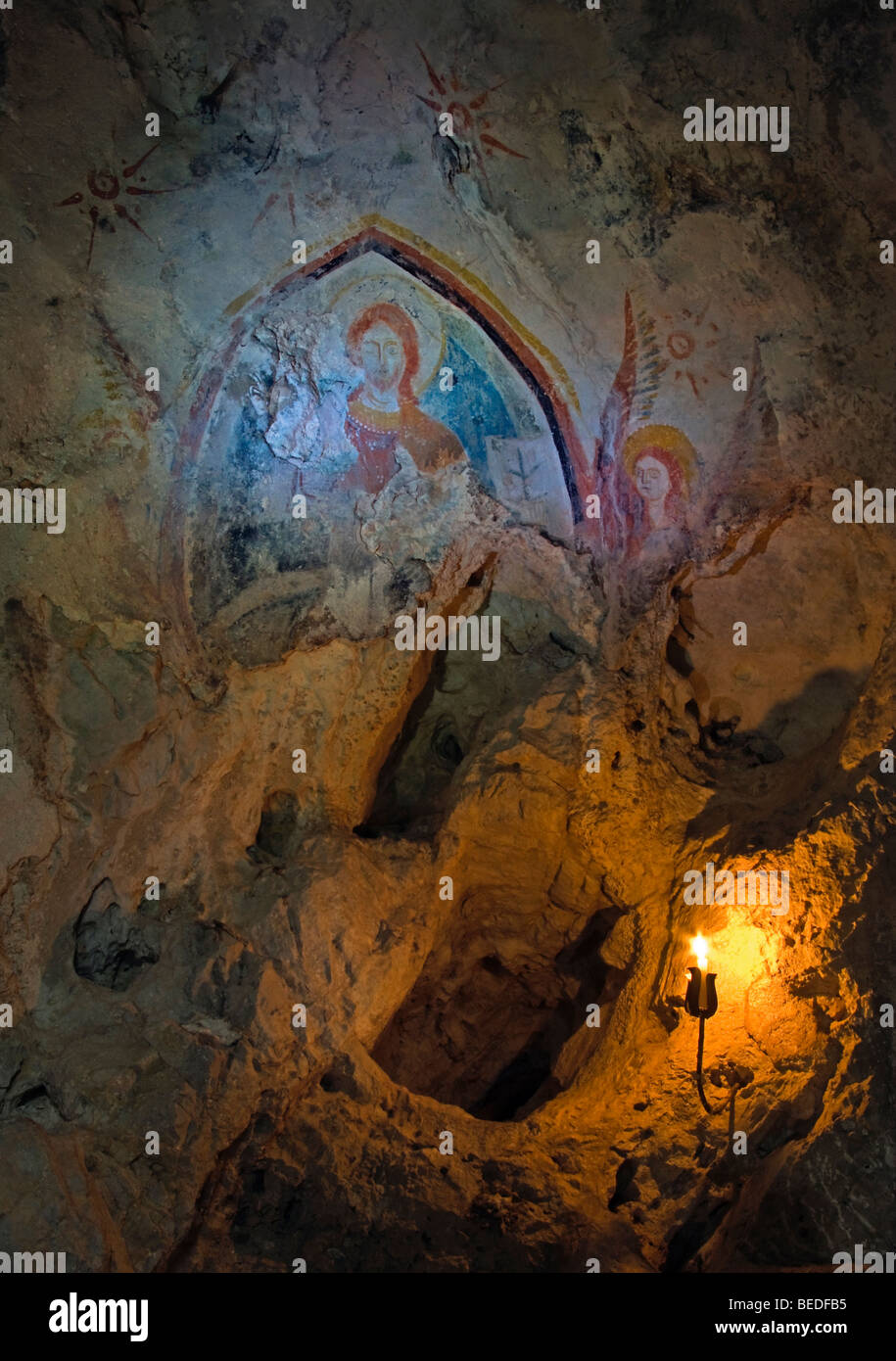 Immagine sacra nella grotta. Foto Stock