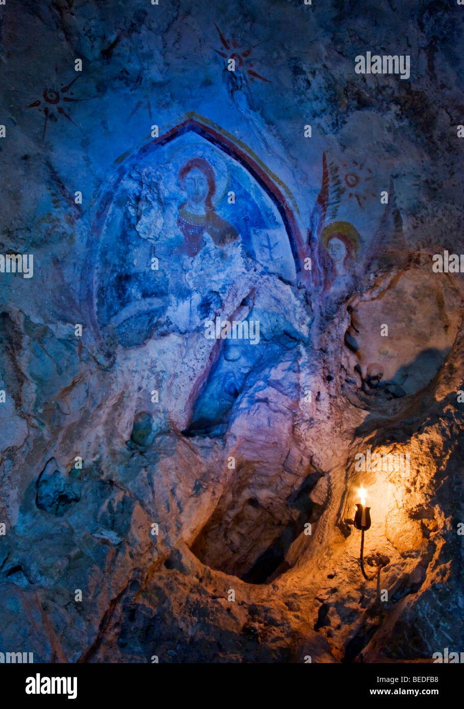 Immagine sacra nella grotta. Foto Stock