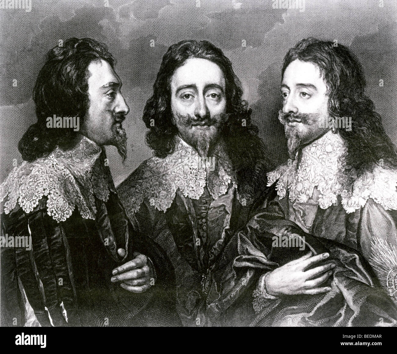 Carlo I di Inghilterra - una incisione dopo il ritratto di van Eyck Foto Stock
