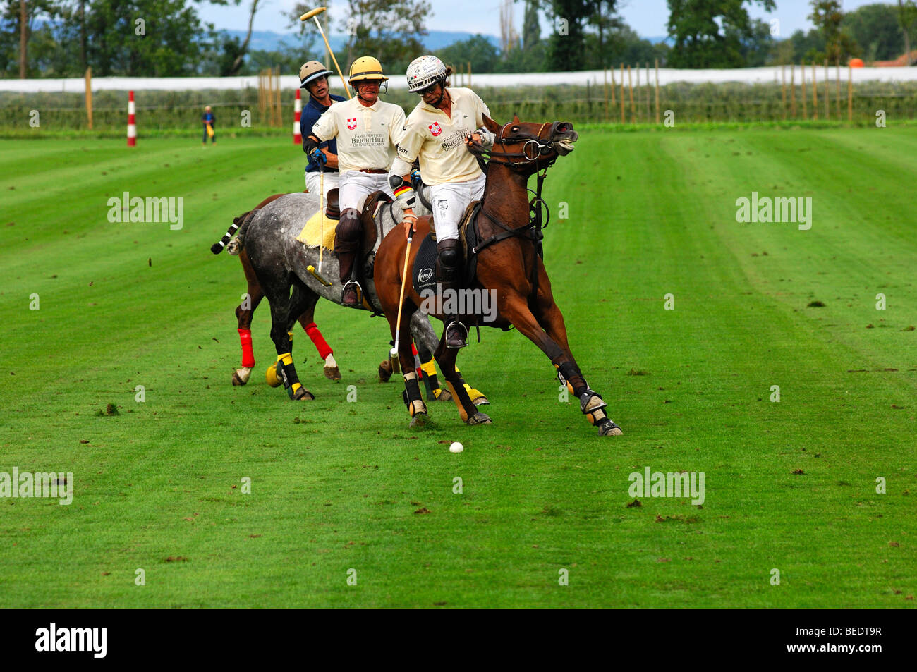 Polo team in attacco, sport equestri Foto Stock
