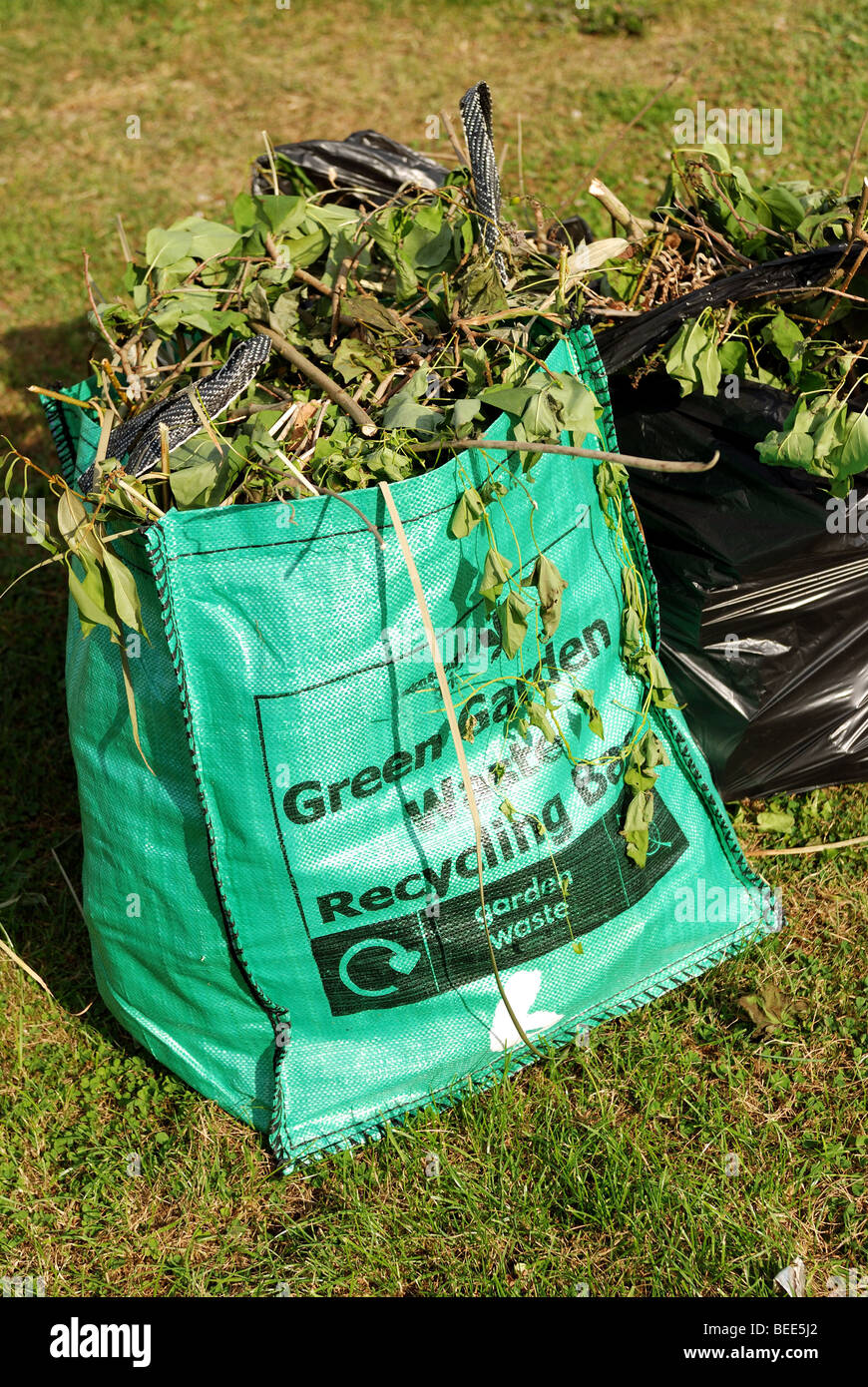 Giardino del riciclo dei rifiuti Sacchetti in giardino Foto Stock