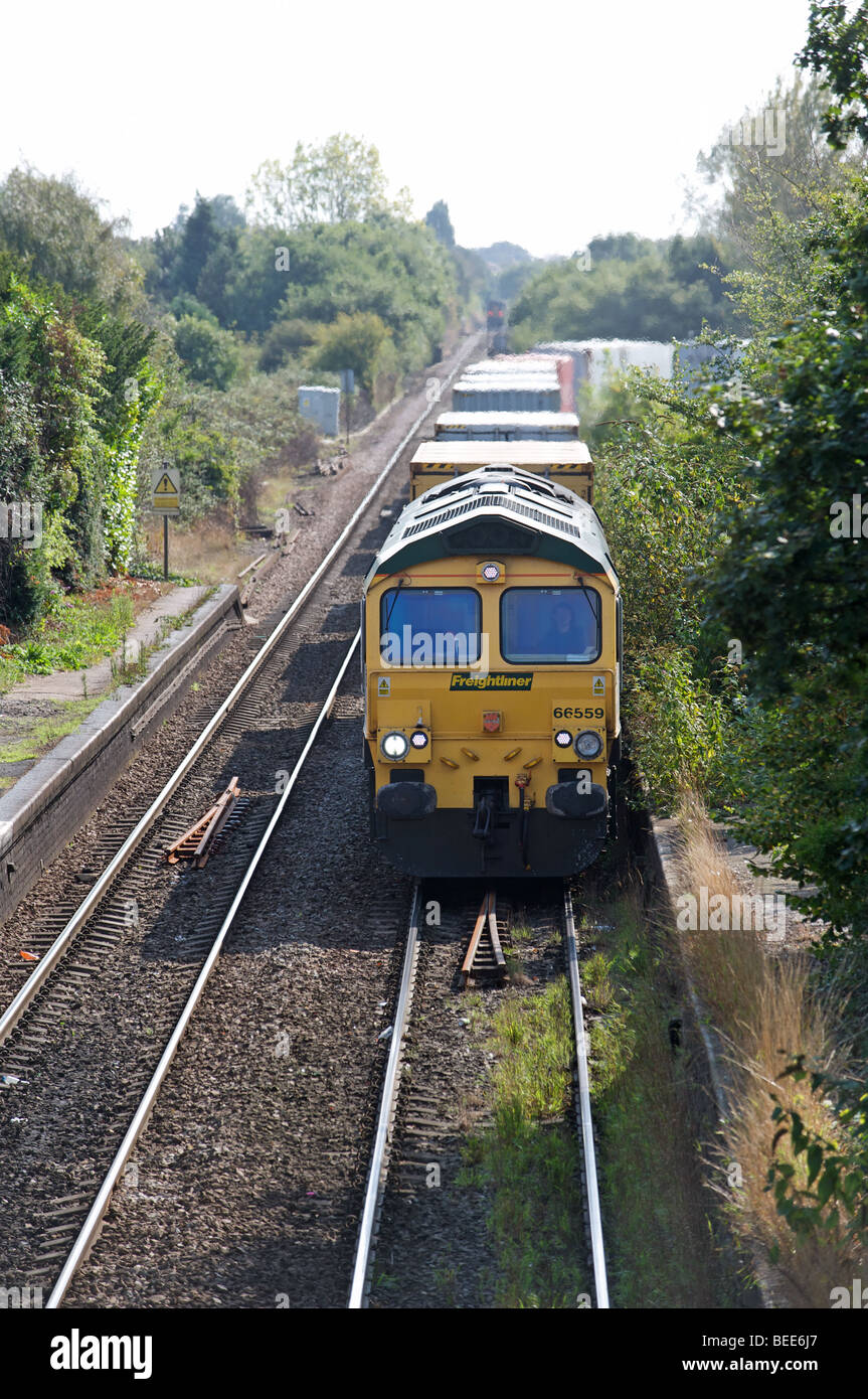 Freightliner treno merci, Trimley, Felixstowe, Suffolk, Regno Unito. Foto Stock