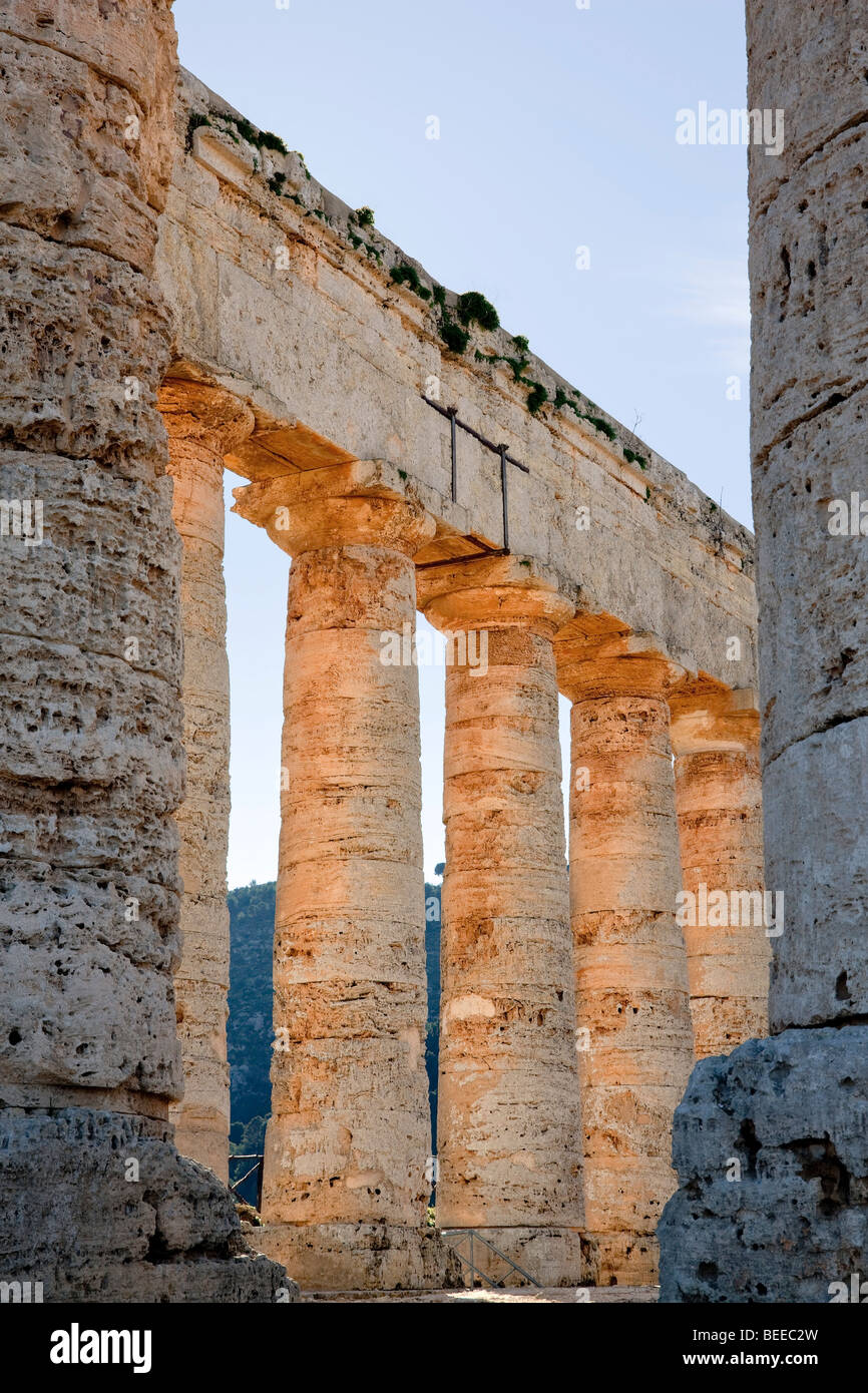 Tempio dorico di Segesta, dettaglio, Sicilia, Italia, Europa meridionale Foto Stock