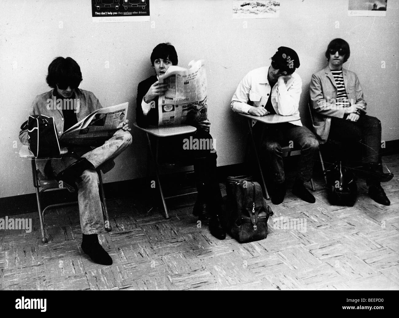 Gruppo musicale pop star Beatles, George Harrison PAUL MCCARTNEY, JOHN LENNON e Ringo Starr Foto Stock