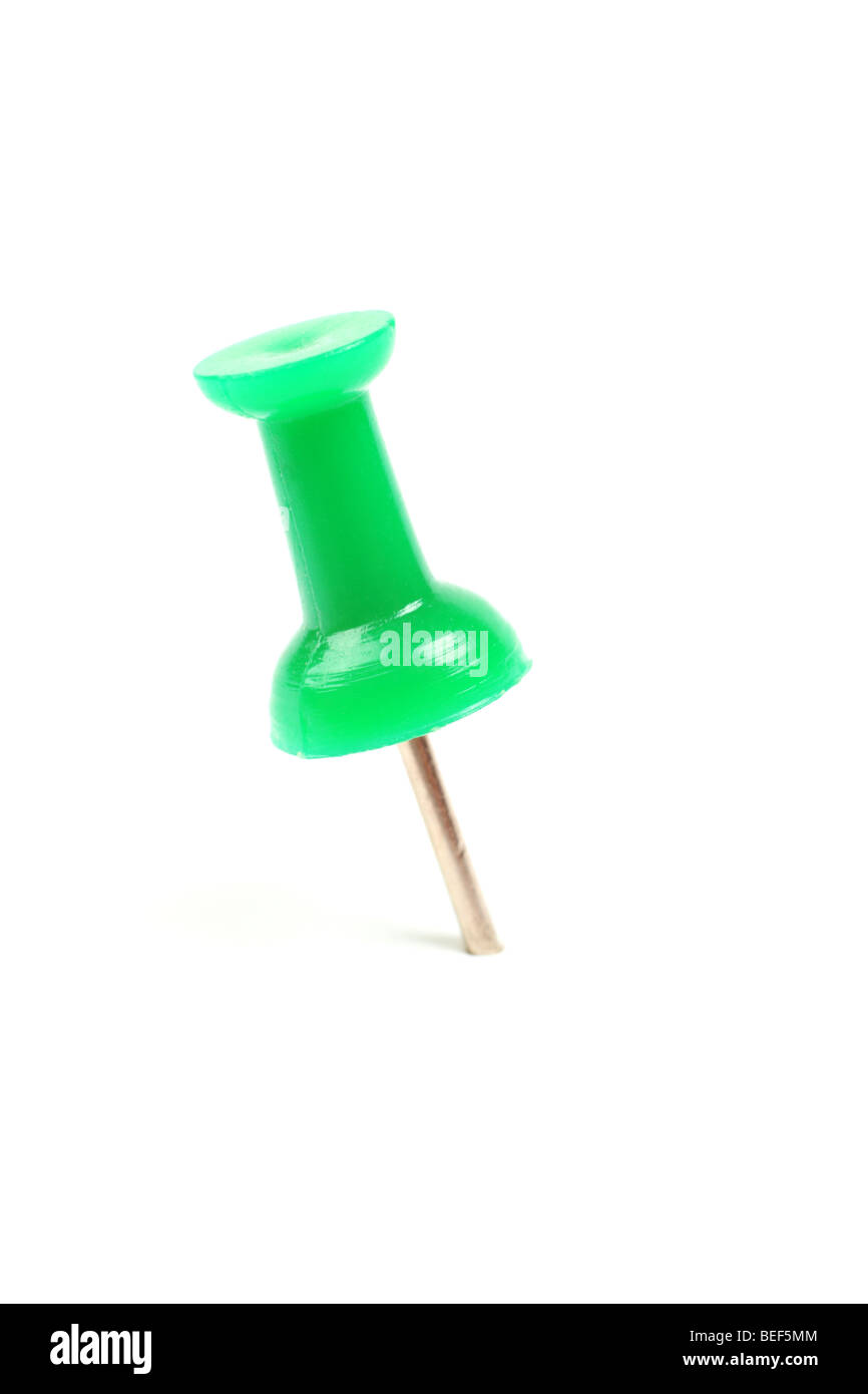 Disegno verde pin isolato su sfondo bianco. Foto Stock