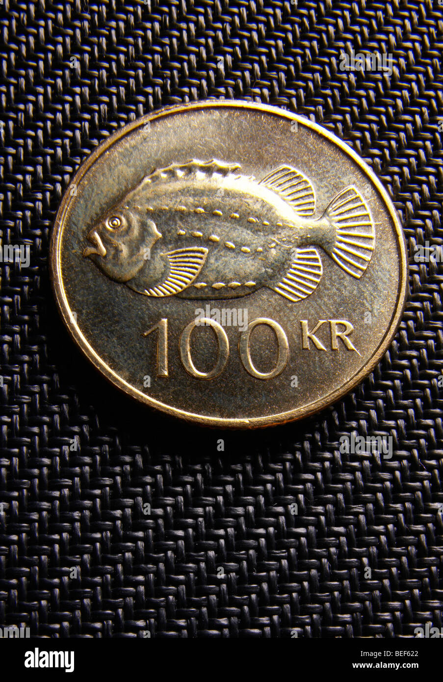 100 Kronur coin, islandese denaro Foto Stock