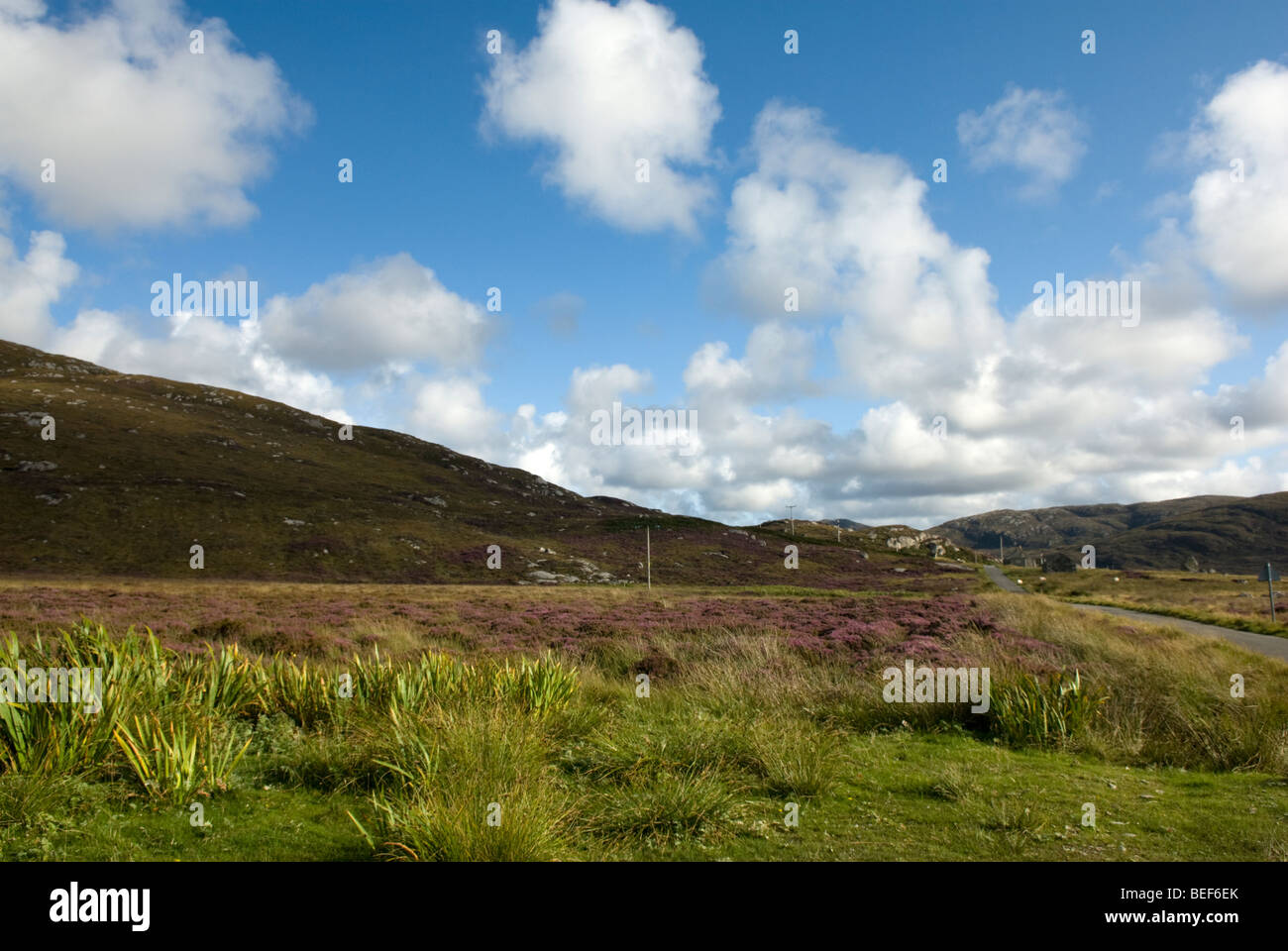Strada di Loch Eynort, Sud Uist, Ebridi Esterne, Scozia. Foto Stock