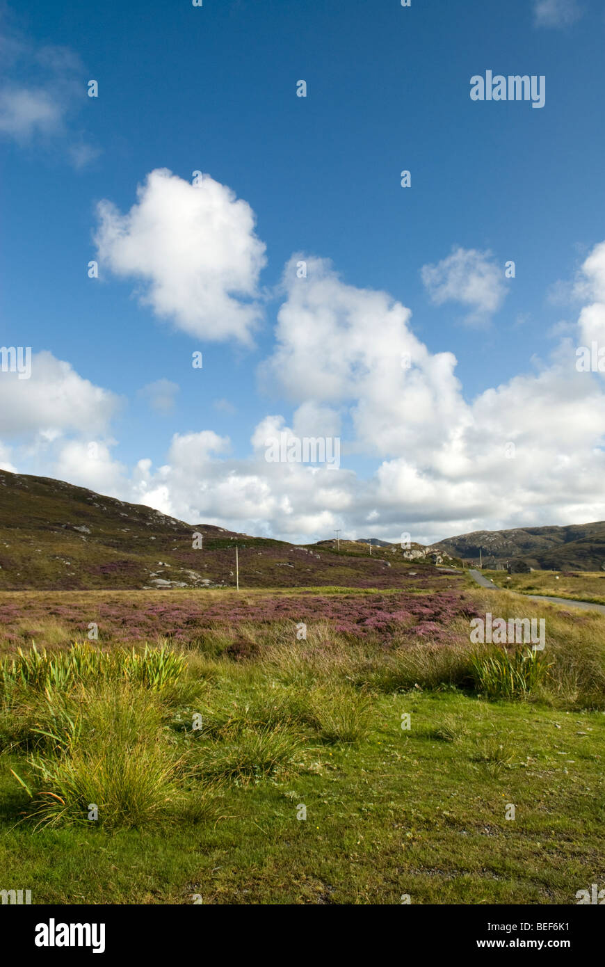 Strada di Loch Eynort, Sud Uist, Ebridi Esterne, Scozia. Foto Stock