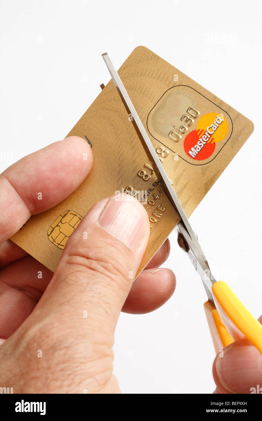Taglio carta di credito. Foto Stock