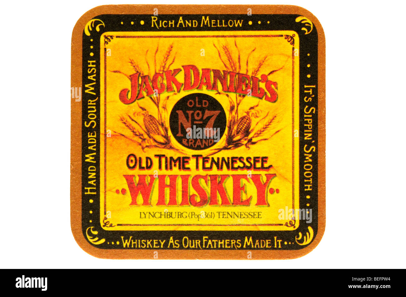 Jack Daniels vecchia n. 7 brand vecchio tempo Tennessee whiskey lynchburg pop 361 Tennessee whiskey come i nostri padri hanno reso ricco e mello Foto Stock