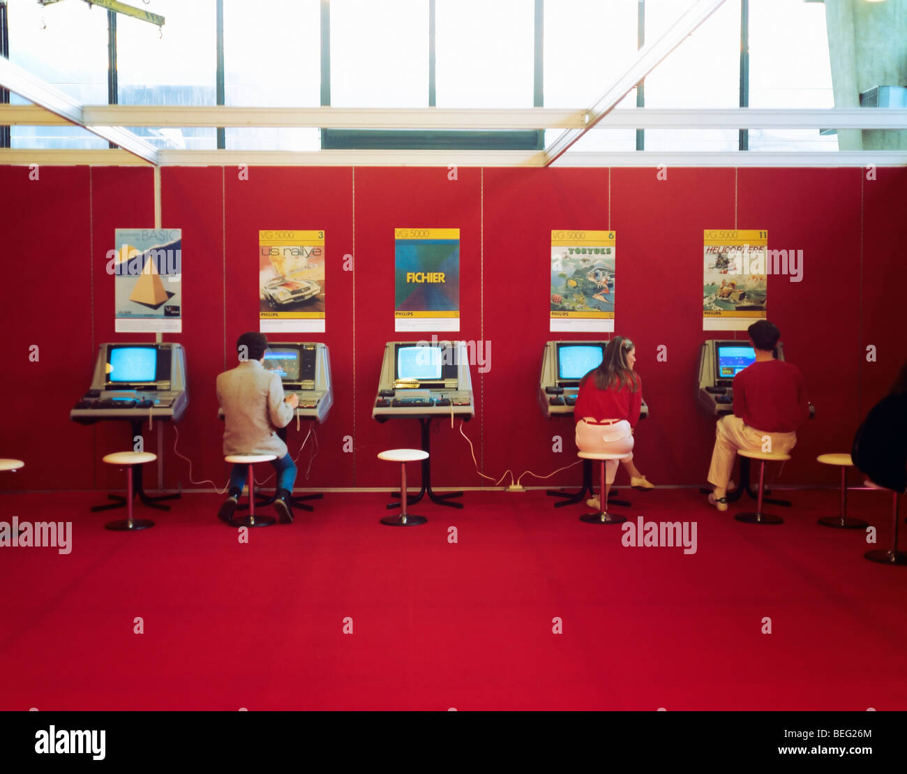 Anni ottanta Computer play station, video giochi arcade Exhibition Parigi Francia Europa Foto Stock