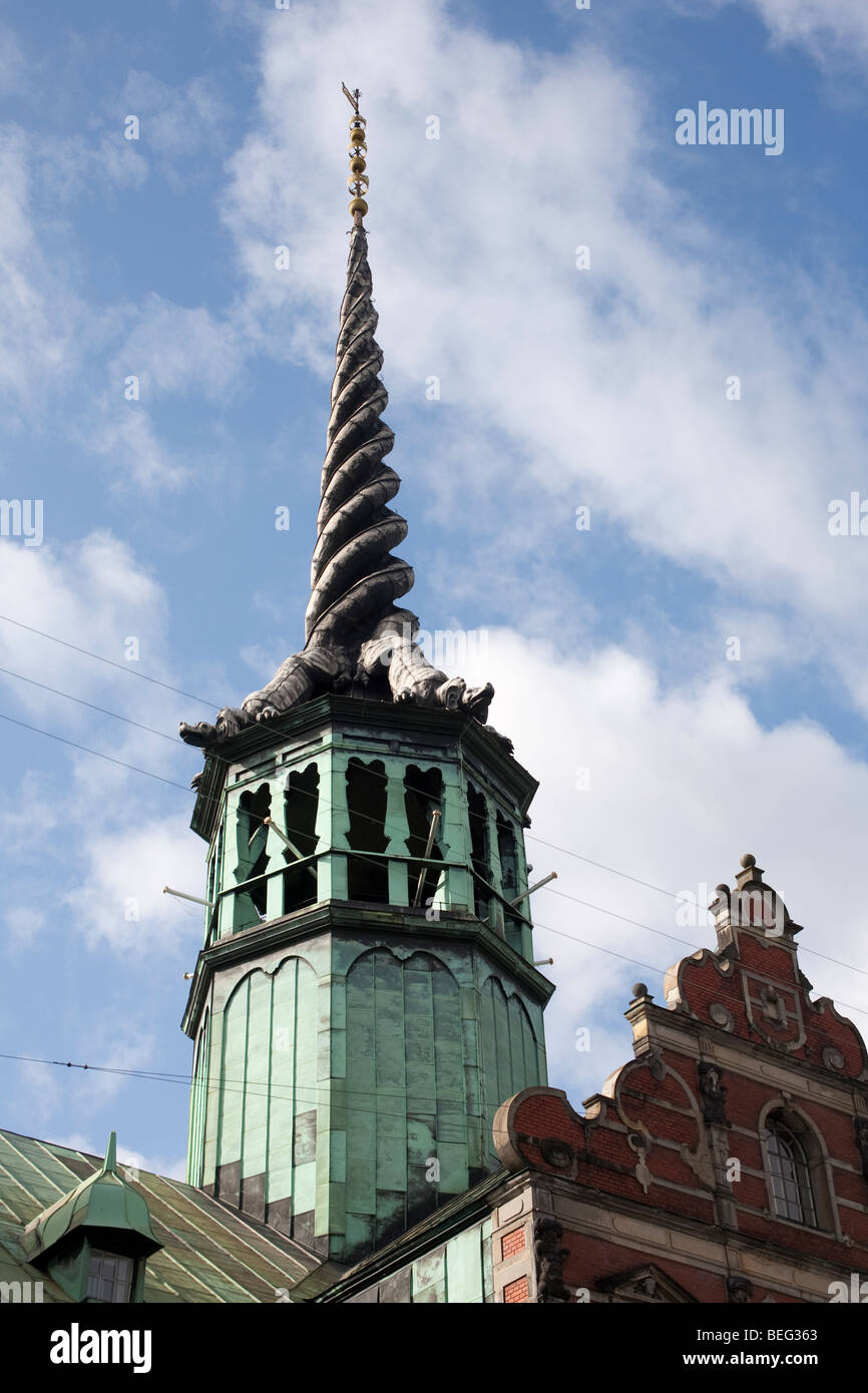 Borsen (Borsa) Torre. Copenhagen, Danimarca e Scandinavia Foto Stock