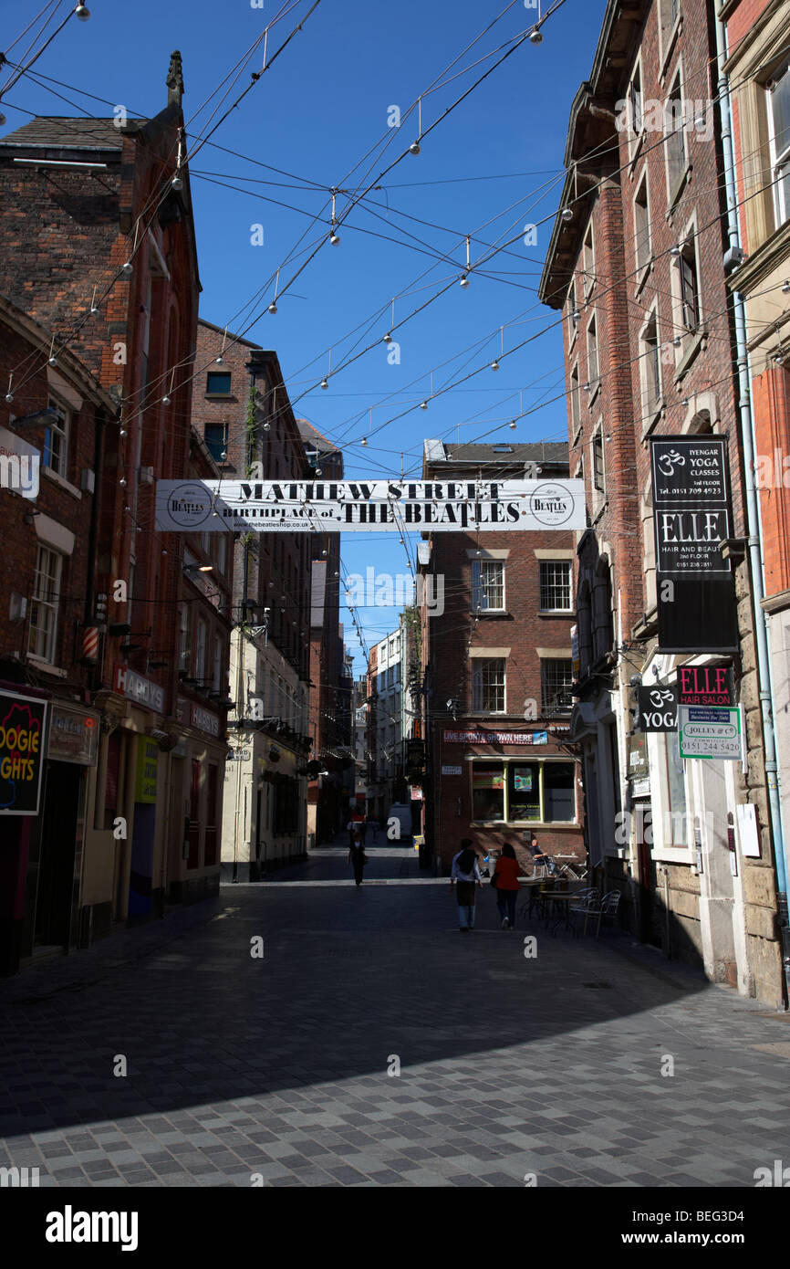 Mathew Street nel centro di Liverpool casa natale dei Beatles Merseyside England Regno Unito Foto Stock