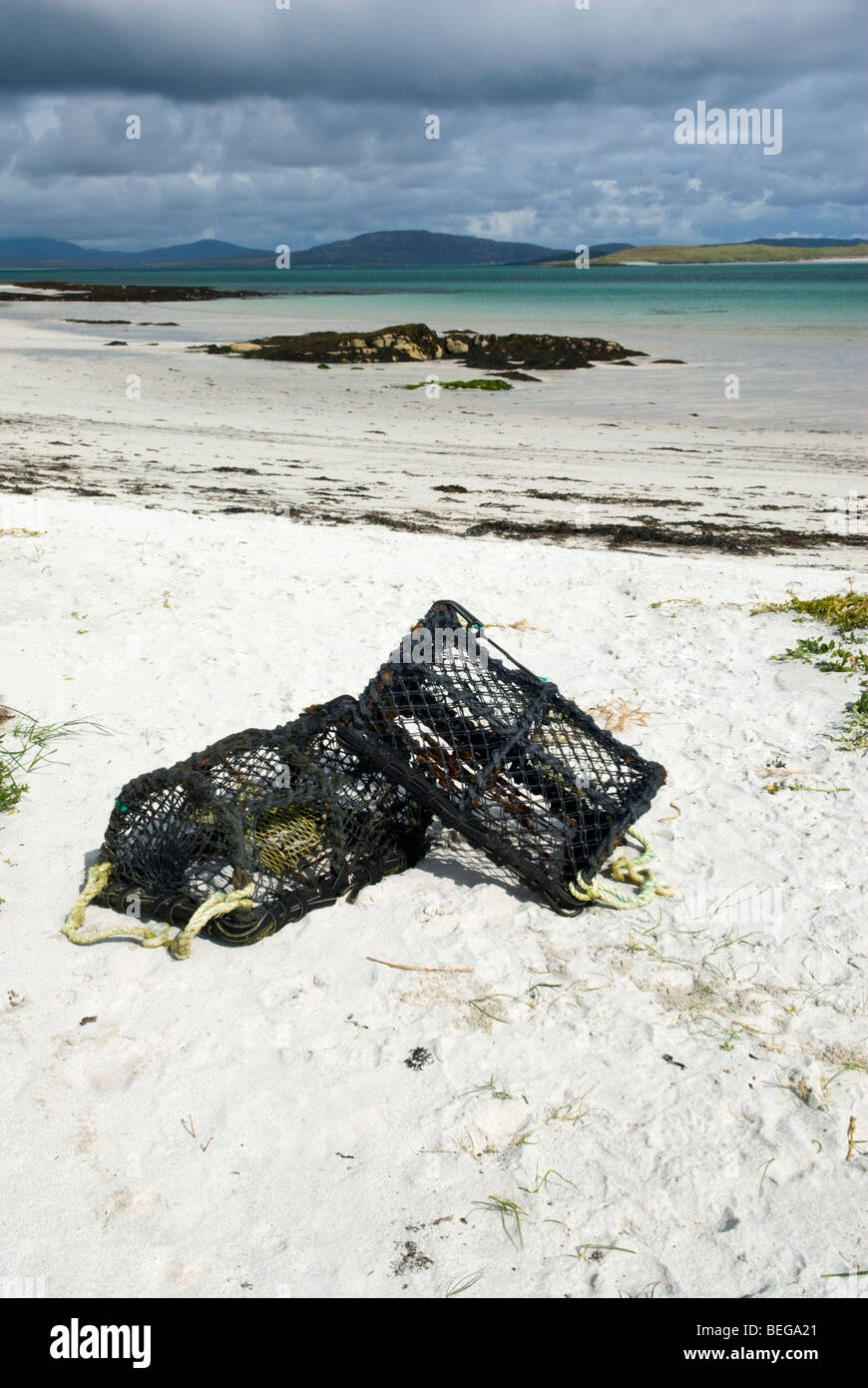 Traigh Sgurabhal spiaggia di sabbia bianca a Eoligarry, Isle of Barra, Ebridi Esterne, Scozia. Foto Stock