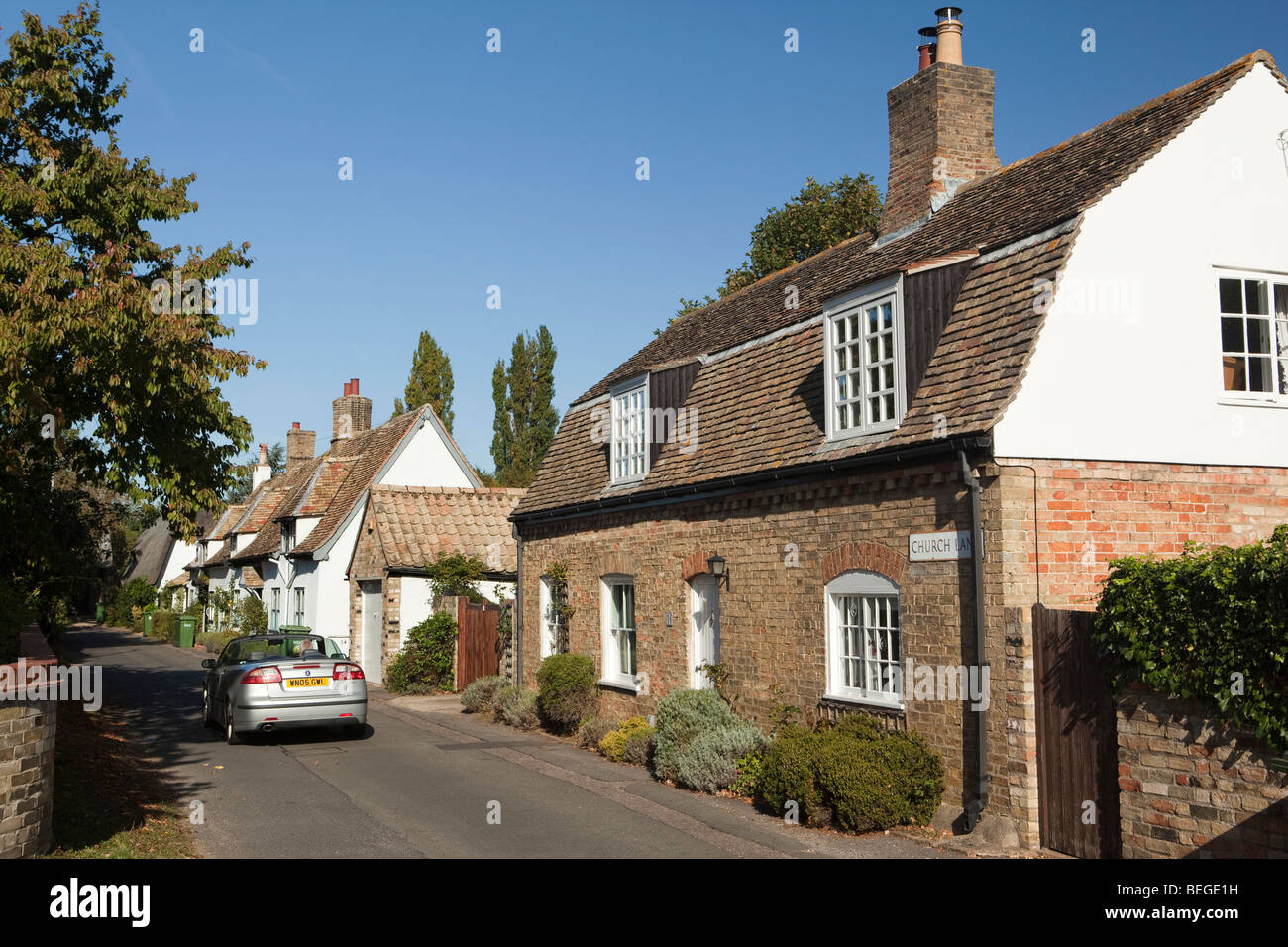 Inghilterra, Cambridgeshire, Fenstanton, Church Lane, attraente cottages Foto Stock