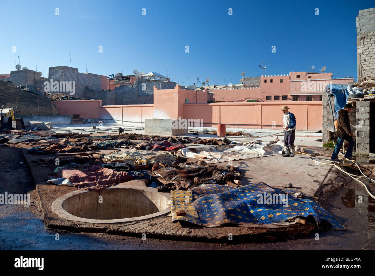Le Tanneries berberberi, Marrakech, Marocco Foto Stock