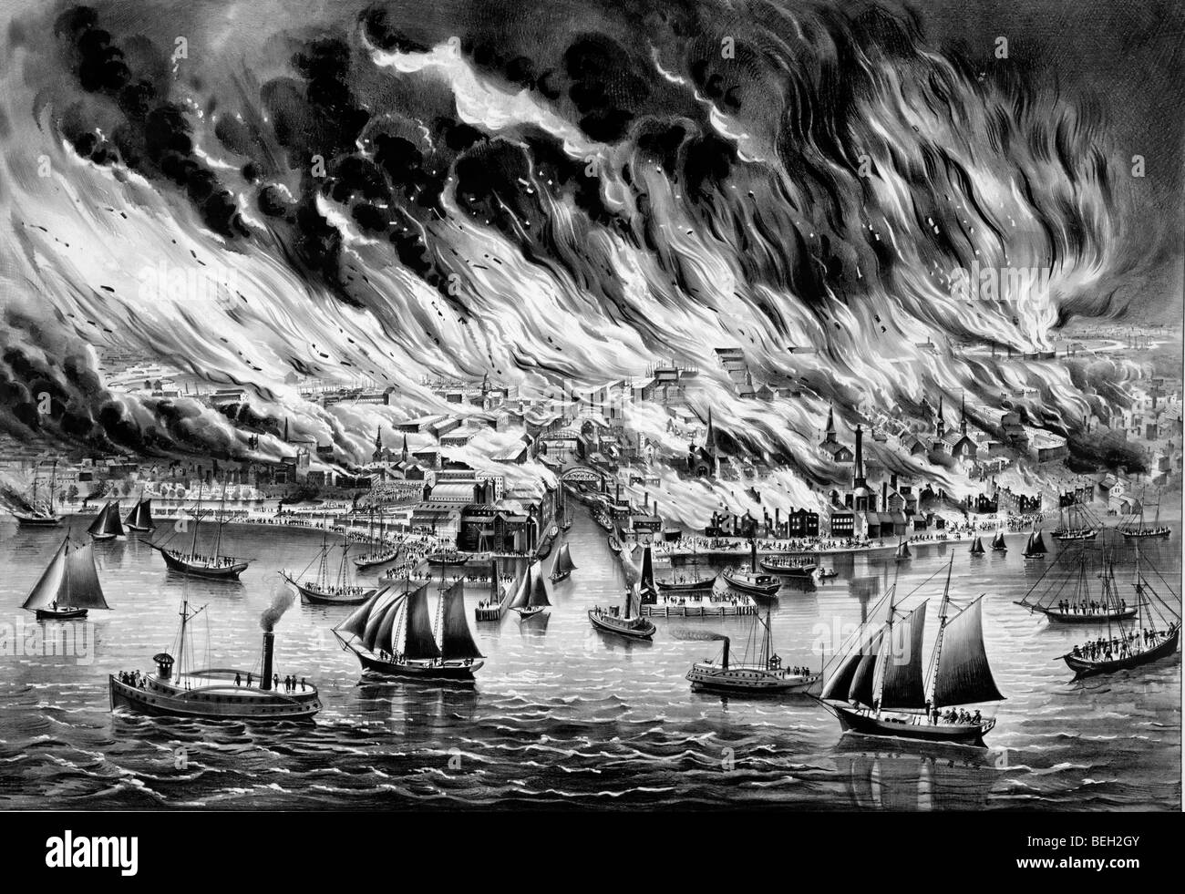 Il grande incendio di Chicago, 8 ottobre 1871 Foto Stock