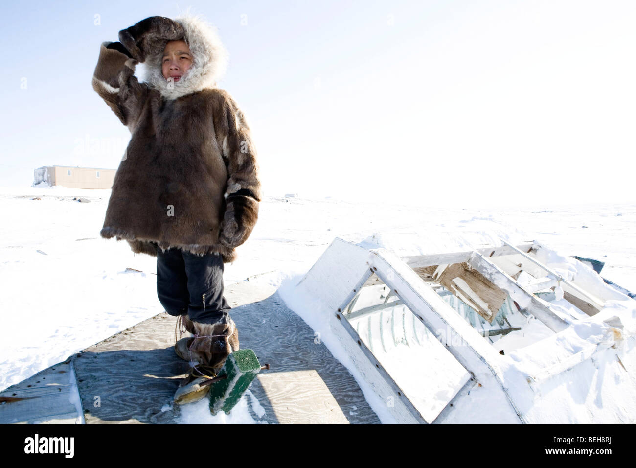 Ritratto di un Inuk. Gojahaven è una città nell'estremo nord del canada, dove vivono 1000 Inuits. Foto Stock