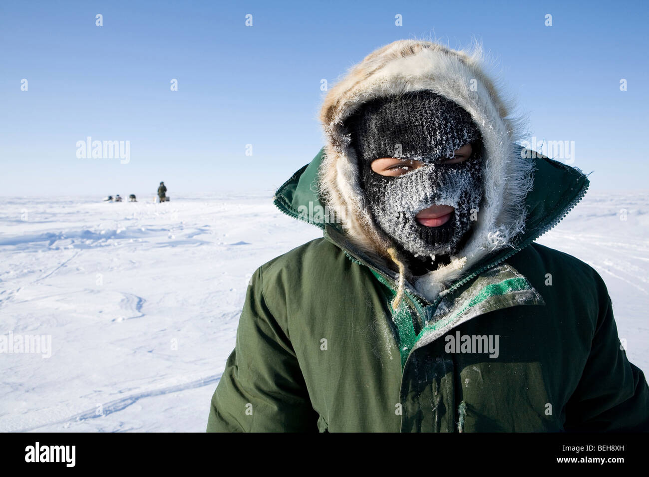 Ritratto di un Inuk. Gojahaven è una città nell'estremo nord del canada, dove vivono 1000 Inuits. Foto Stock