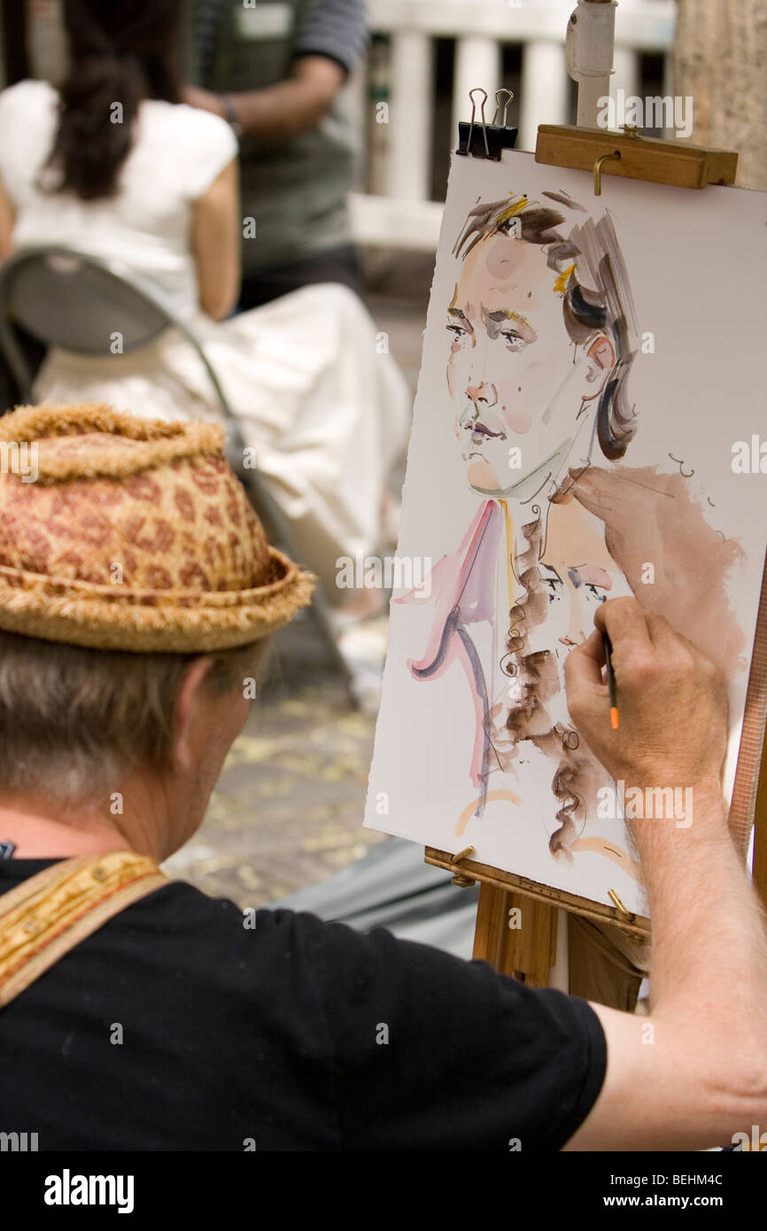 L'artista di strada nel quartiere di Montmartre, Parigi, Francia Foto Stock