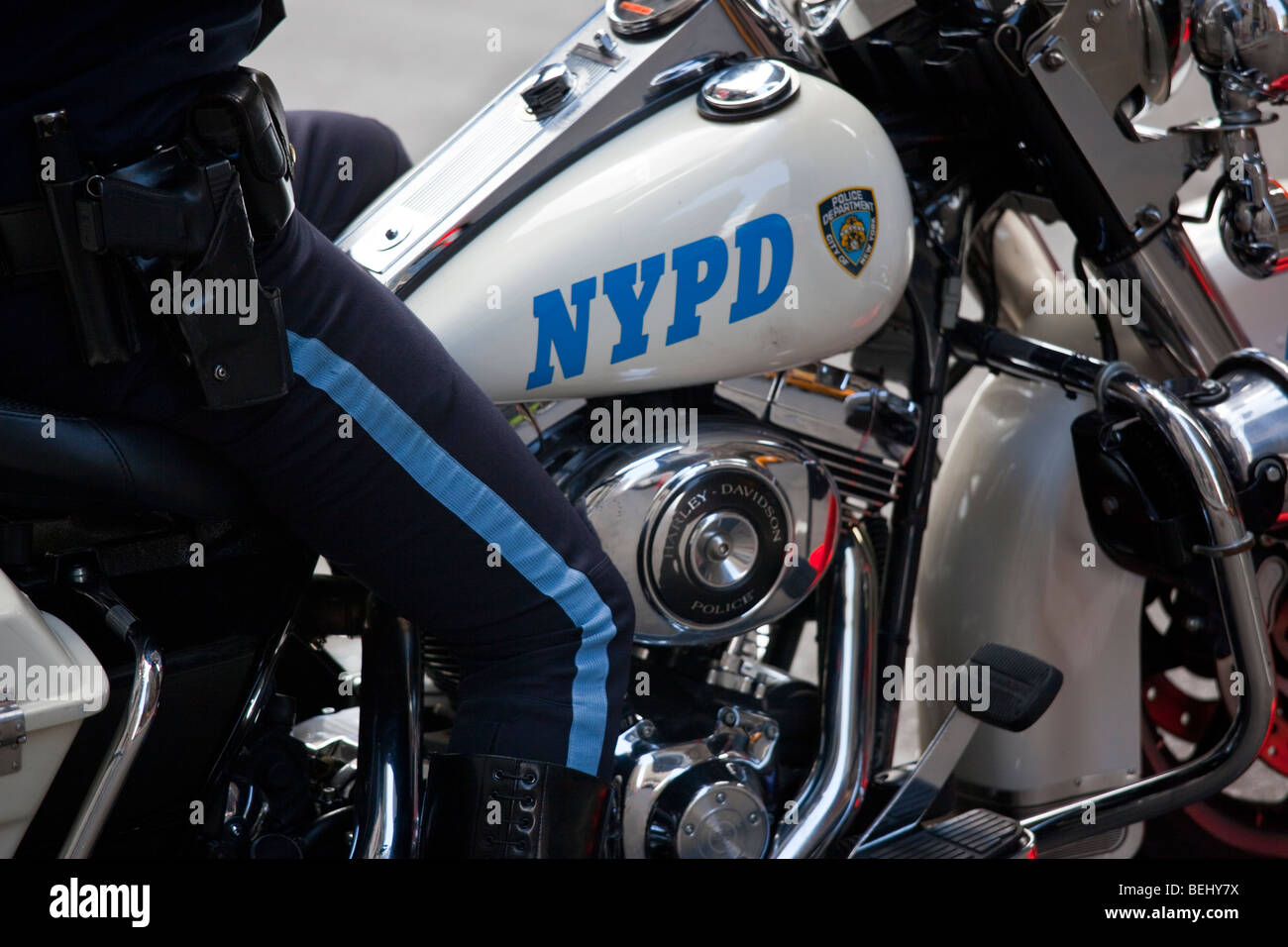 Motocicletta di polizia in Downtown Manhattan New York City Foto Stock