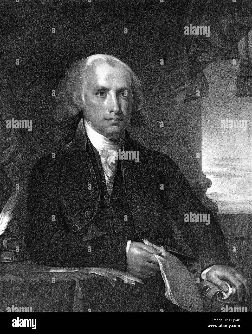 Stampa in verticale circa 1828 di James Madison (1751 - 1836) - il quarto presidente degli Stati Uniti (1809 - 1817). Foto Stock