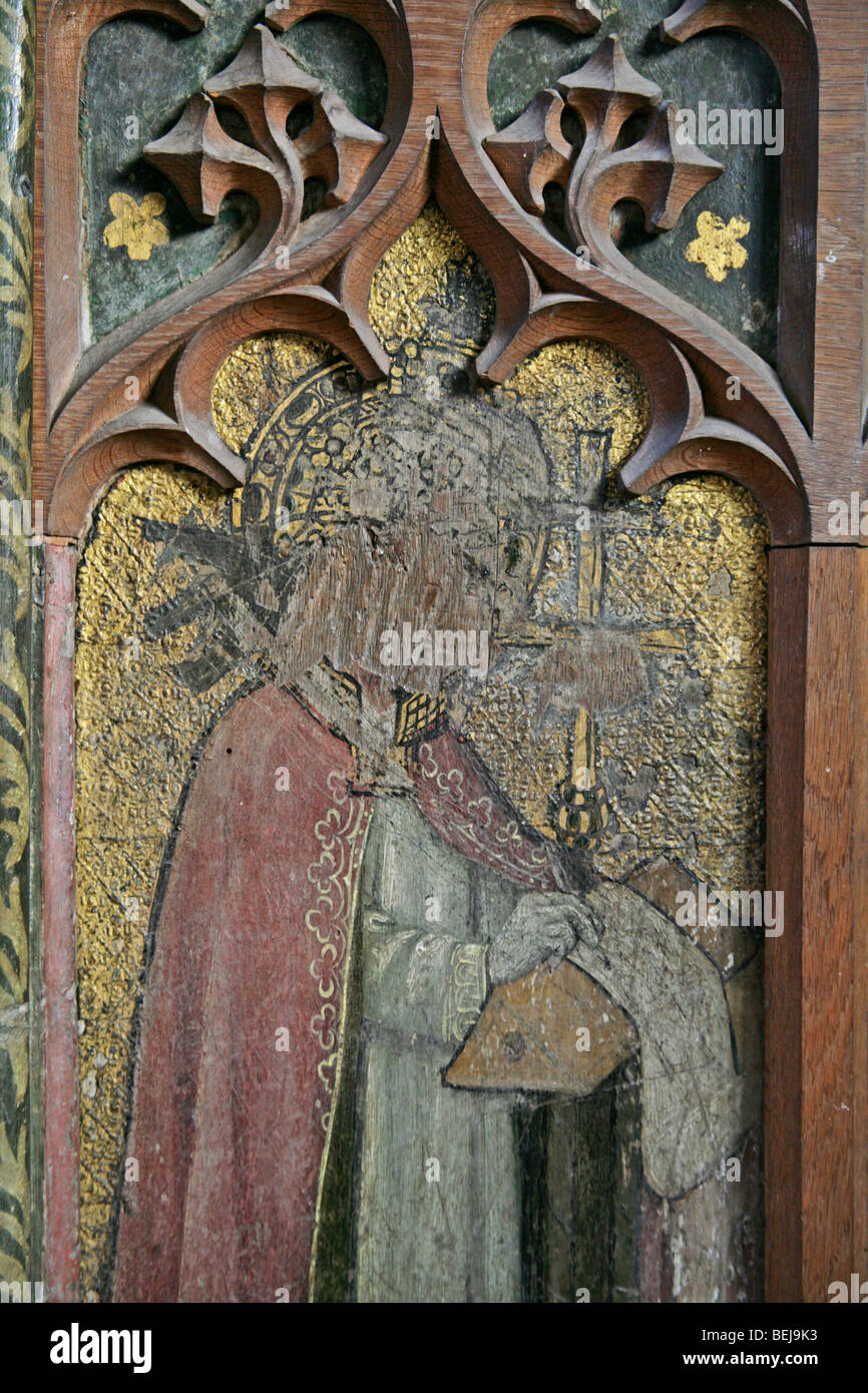 Immagine dipinta di San Gregorio sullo schermo del rood, Chiesa di San Giles, Houghton St Giles, Norfolk Foto Stock