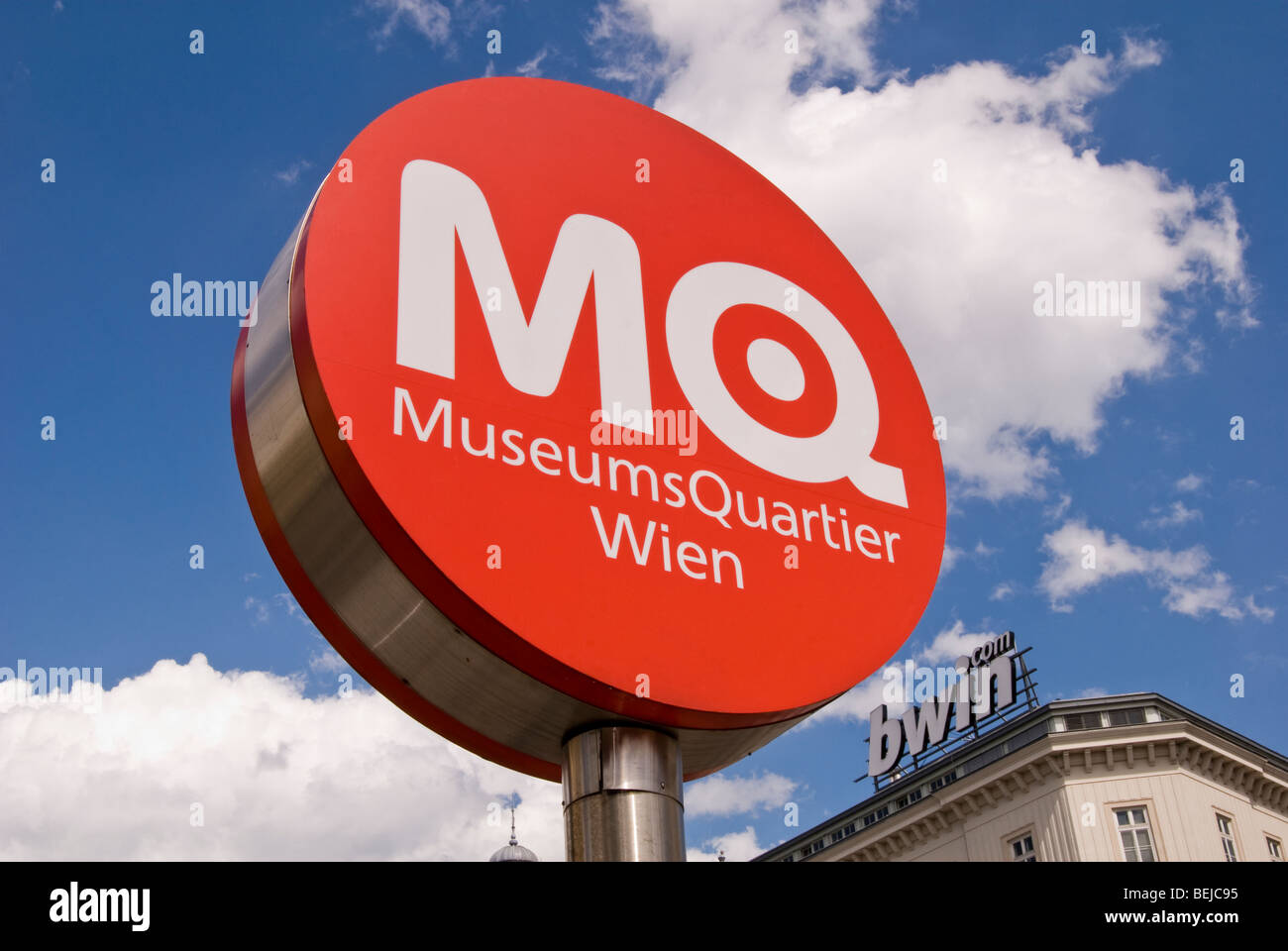 Museums Quartier segno a Vienna, in Austria Foto Stock