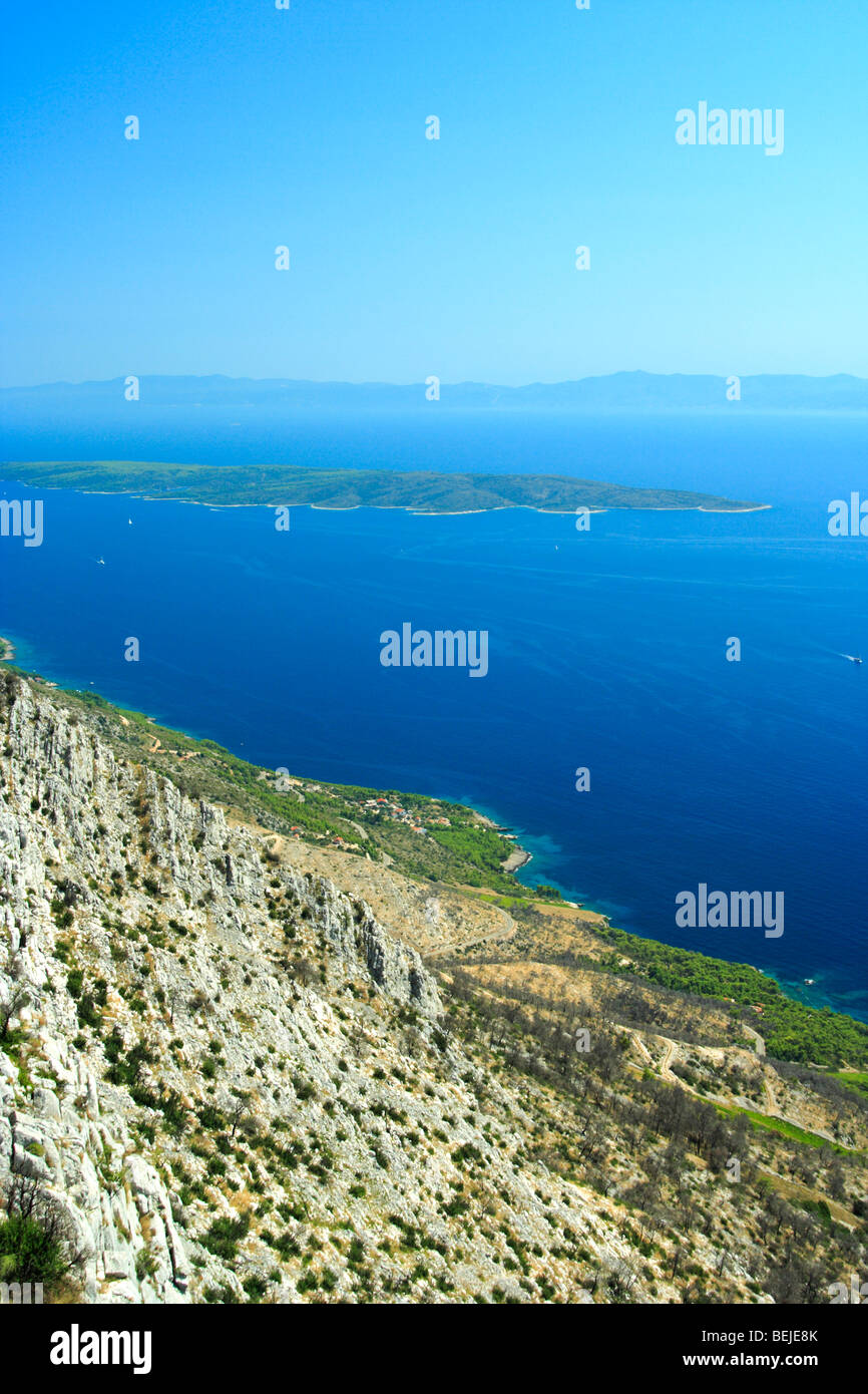 Isola di Hvar pendici sud vista da Sv. Nikola picco, Croazia Foto Stock