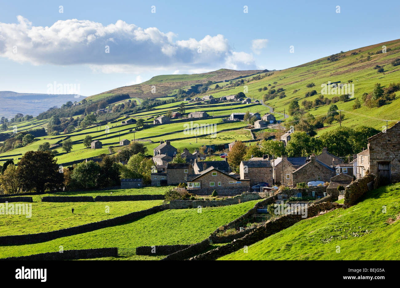 Yorkshire Dales villaggio di Gunnerside in Swaledale, Inghilterra, North Yorkshire, paesaggio rurale inglese, Regno Unito Foto Stock