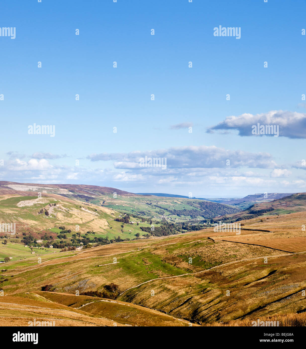 Paesaggio di Swaledale nel Yorkshire Dales, North Yorkshire, Inghilterra REGNO UNITO - da Buttertubs Pass Foto Stock