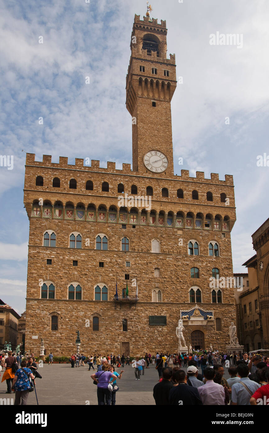 Palazzo Vecchio e Piazza della Signoria Firenze Italia Foto Stock