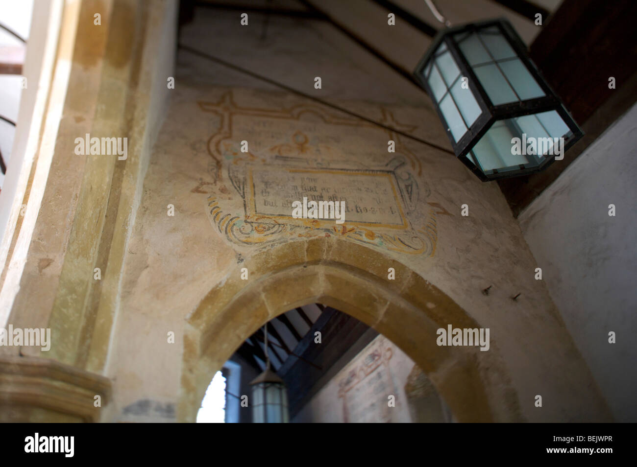 Pittura murale medioevale nella chiesa Brightling East Sussex Regno Unito Foto Stock